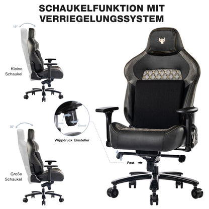Gaming Stuhl 200KG Belastbarkeit Bürostuhl 200KG Verstellbare Armlehne 4D Gamer Stuhl mit Lendenwirbelstütze Chefsessel Ergonomischer Schreibtischstuhl