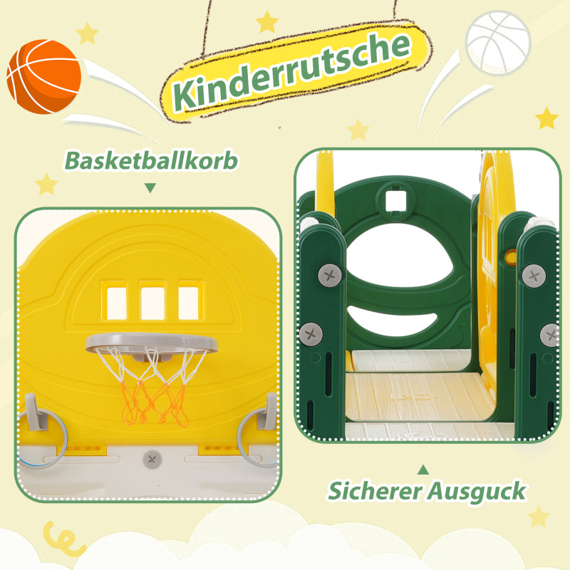 10 in 1 Kinderrutsche Kletterspielzeug, Multifunktionsrutsche Rutschen, freistehende Rutsche, Klettern, Bohrspiel, Stauraum, Spielkorridor, Basketballkorb, Lasso-Spiel, Reißbrett, Golfspiel, Teleskop