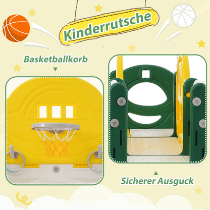 10 in 1 Kinderrutsche Kletterspielzeug, Multifunktionsrutsche Rutschen, freistehende Rutsche, Klettern, Bohrspiel, Stauraum, Spielkorridor, Basketballkorb, Lasso-Spiel, Reißbrett, Golfspiel, Teleskop