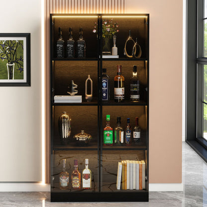 Staubdichte LED-Glasvitrine mit gehärteter Glastür, Vitrine, Bücherregal, Badezimmer 70×40×160 cm Schwarze