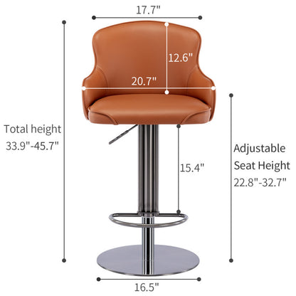 Barhocker aus schwarzem Titan-Edelstahl, moderner Barstuhl aus Leder mit Rückenlehne, drehbar und höhenverstellbar, Brown