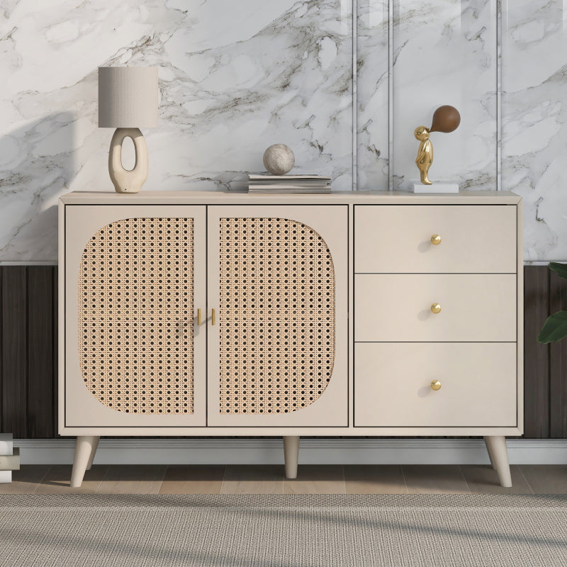 Esszimmer Wohnzimmer Sideboard Kommode Stehschrank Aufbewahrung Sideboard TV-Tisch mit Türen und Schubladen Sideboard mit großem Stauraum Offwhite Creme Breite 120 cm