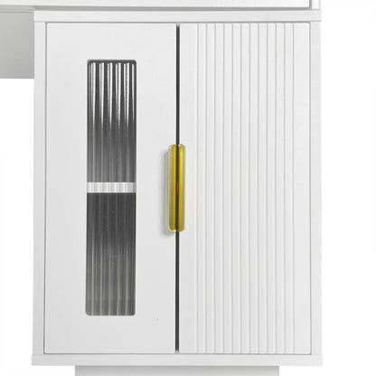 Schminktisch mit LED-beleuchtetem Spiegel, Weißes Schminktisch-Set mit ausziehbarem Design, moderner Kosmetiktisch für das Schlafzimmer  - Maße:B100/H78/T40 cm (ohne Hocker)