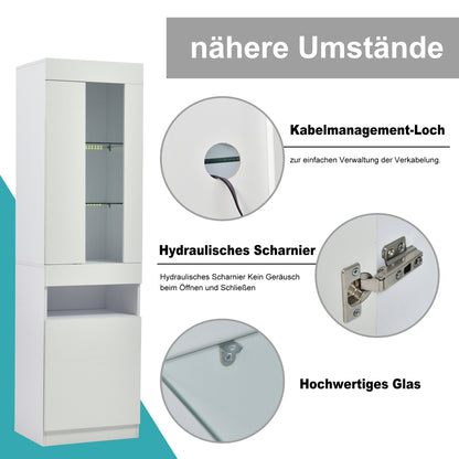 Schwarze LED-Vitrine mit 2 Glastüren - Standvitrine inkl. Beleuchtung, Freistehender Schrank für Wohnzimmer, Buffetschrank & Sammlervitrine, Weiß