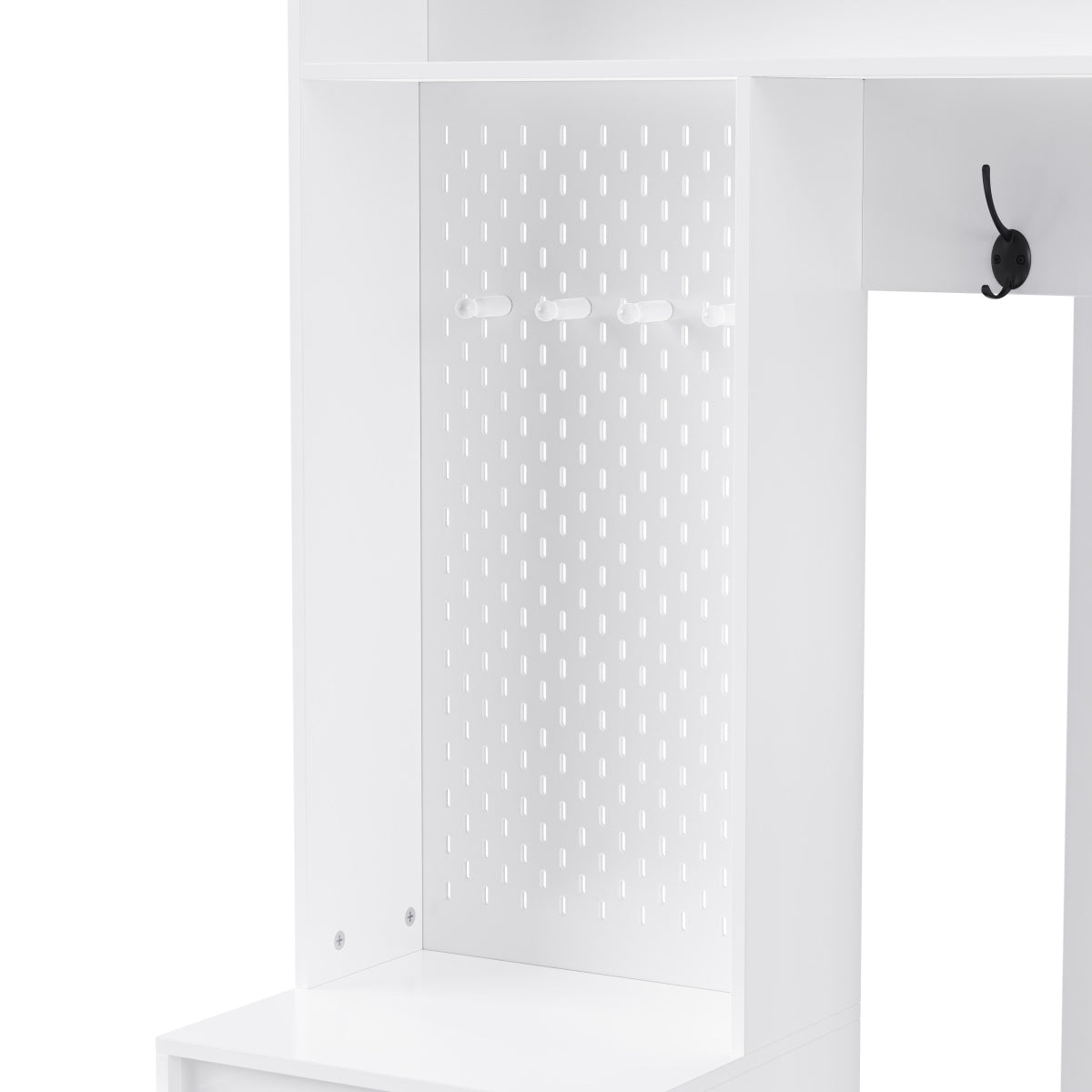 Garderoben-Set mit Schuhbank, Wandgarderobe mit 4 Haken, 2 Schubladen & Schranktür, MDF, Weiß, 100×35×180 cm