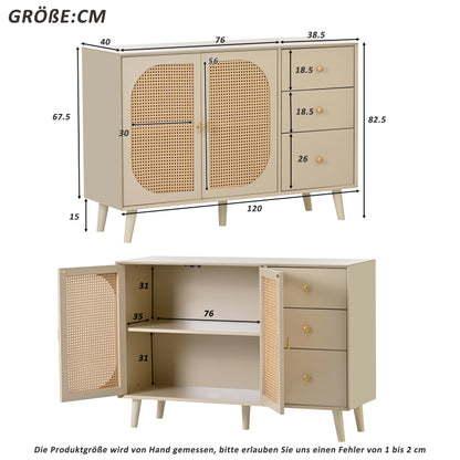 Esszimmer Wohnzimmer Sideboard Kommode Stehschrank Aufbewahrung Sideboard TV-Tisch mit Türen und Schubladen Sideboard mit großem Stauraum Offwhite Creme Breite 120 cm