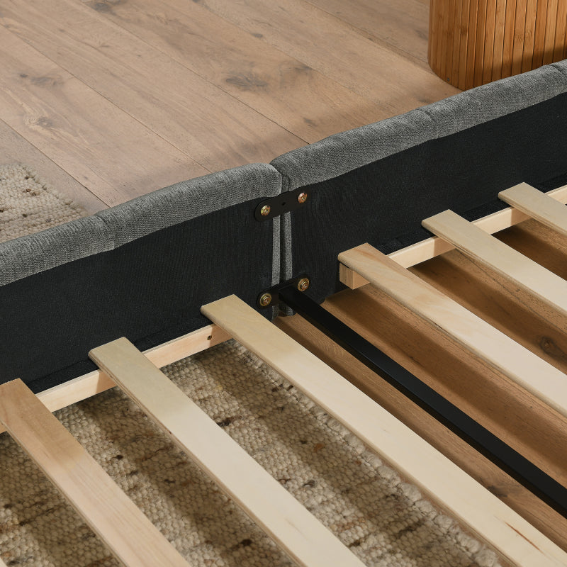 Doppelbett 160x200 cm mit Chenille Bezug Eukalyptusholz Eisenrahmen Dark Gray (ohne Matratze)
