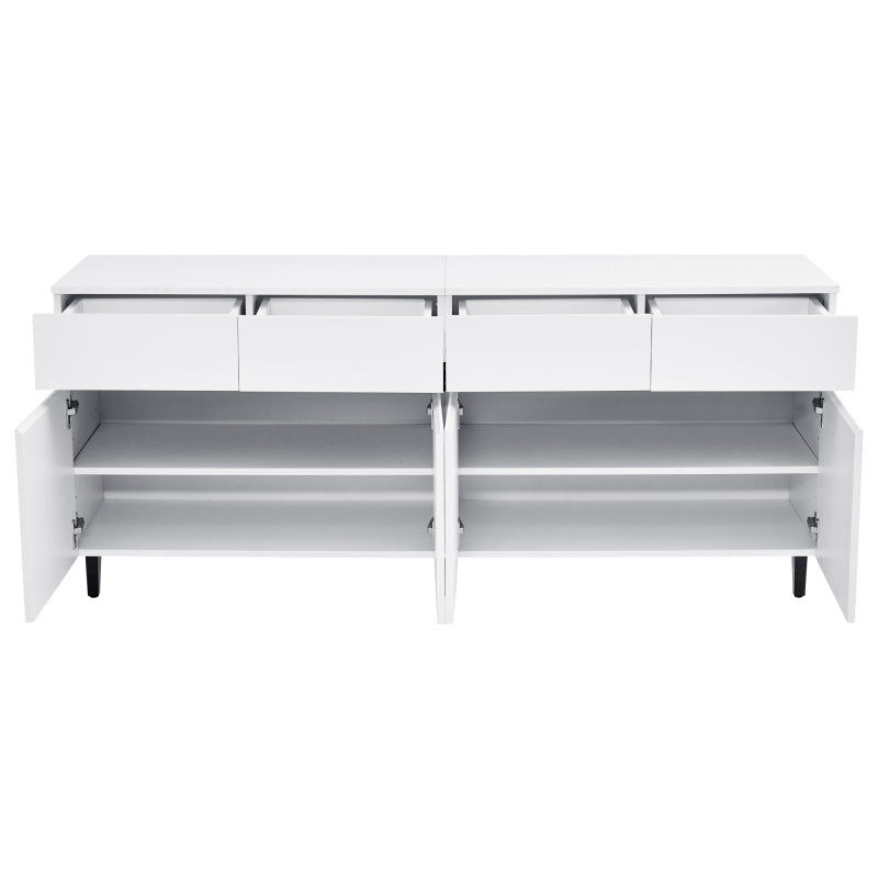 Hochglanz Sideboard, Kommoden,Highboard, Schubladenkommoden mit 4 Schubladen2 Türen und höhenverstellbaren Regalböden, weiß