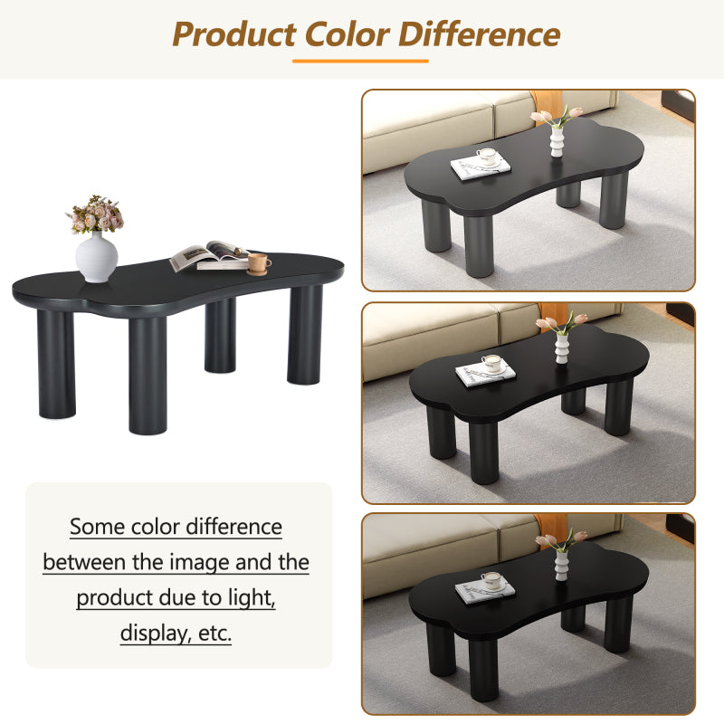 Unregelmäßiger Couchtisch in Knochenform mit 2 kleinen Bänken, großer Couchtisch L 113 cm, B 58 cm, H 40,5 cm, Tischplatte aus MDF und Beine aus PVC mit Filzboden, unregelmäßiger Couchtisch