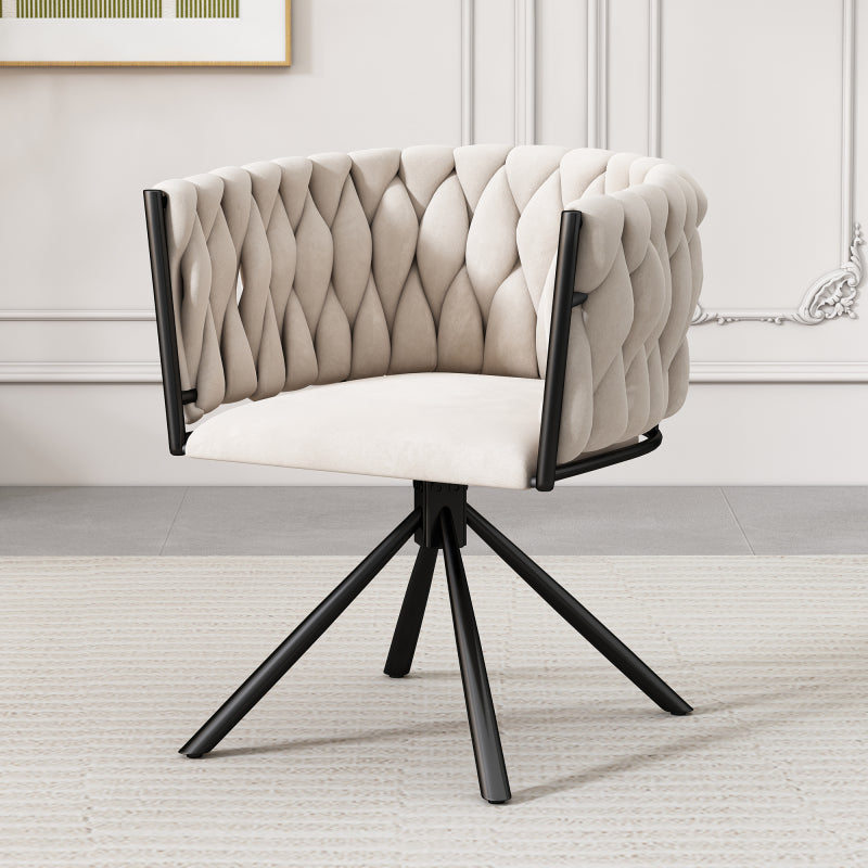 Samt-Esszimmerstuhl, 4er set, Freizeit-Drehstuhl mit vier Stützbeinen aus Metall, Beige