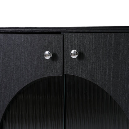 Sideboard mit Glastüren aus Rattan, halbrunde Tür, hochwertige Aufbewahrungsmöbel