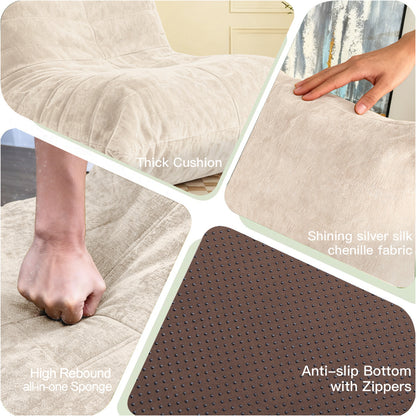 Ergonomischer Sitzsack Sessel mit 5-Zonen-Körperunterstützung, Bean Bag Chair aus Chenille-Stoff,  Weiß
