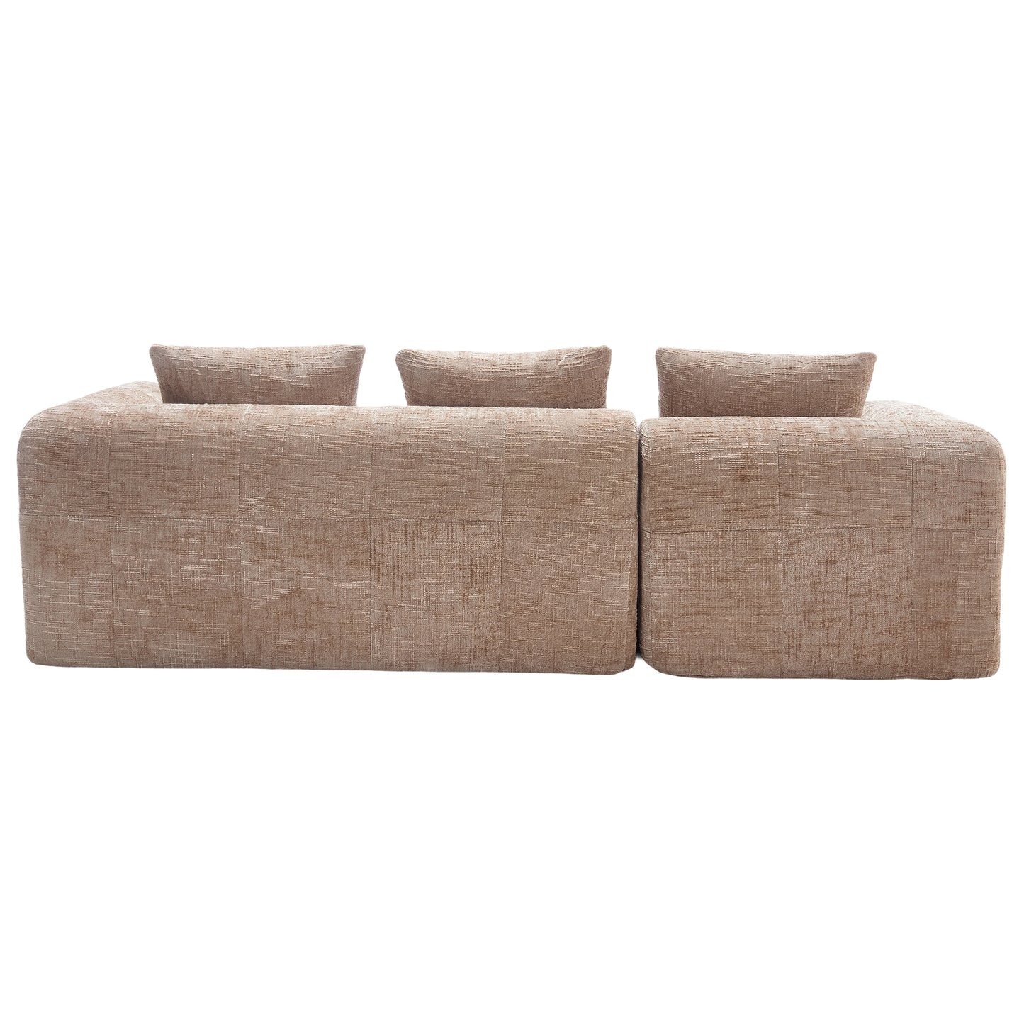 Modernes Sektionssofa, L-Sofa, 3-Sitzer-Sofa, keine Installation erforderlich, Chenille-Sofa mit Chaiselongue und Armlehnen, 3 Kissen, Seitentasche für Fernbedienung, khaki