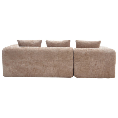 Modernes Sektionssofa, L-Sofa, 3-Sitzer-Sofa, keine Installation erforderlich, Chenille-Sofa mit Chaiselongue und Armlehnen, 3 Kissen, Seitentasche für Fernbedienung, khaki
