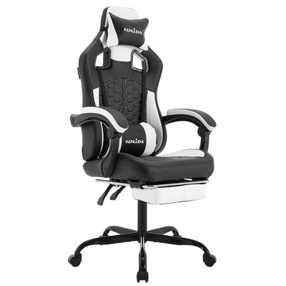 Gaming Stuhl, Ergonomischer Gaming-Stuhl mit Fußstütze, Racing Gaming Chair Kopfstütze Verstellbarer Computerstuhl Höhenverstellbar Lendenwirbelstütze für Homeoffice und Gaming Beige