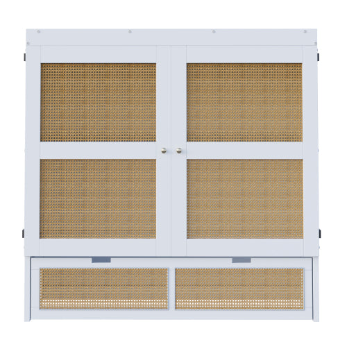 Schrankbett 140 x 200 cm, Wandbett mit Lattenrost, Wandklappbett, Rattan-Design, Holzbetten, Jugendbetten, Einzelbetten, Grau