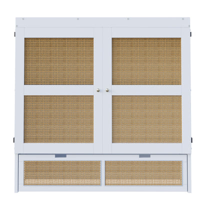 Schrankbett 140 x 200 cm, Wandbett mit Lattenrost, Wandklappbett, Rattan-Design, Holzbetten, Jugendbetten, Einzelbetten, Grau
