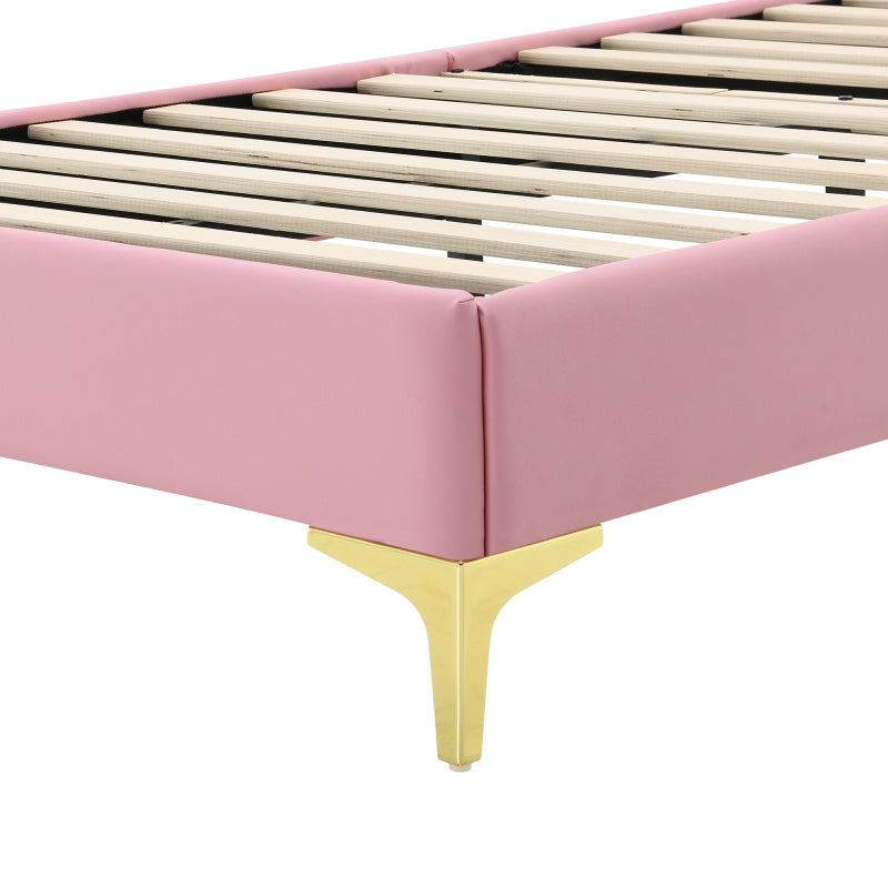 Polsterbett, Einzelbett, Wellenform mit Zugpunkt am Kopfende des Bettes, rosa Schleife, mit mehrfarbigen, wechselnden LED-Streifen, Kinderbett mit Holzlatten, Einzelbett, PU, rosa Bettrahmen, 90x200cm