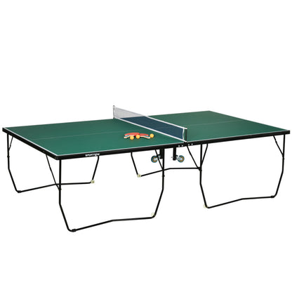 SPORTNOW Indoor Tischtennisplatte mit Rollen, Tischtennistisch Klappbar, Tischtennisspiel-Set mit 2 Tischtennisschlägern, 3 Bällen, Stahl, Grün