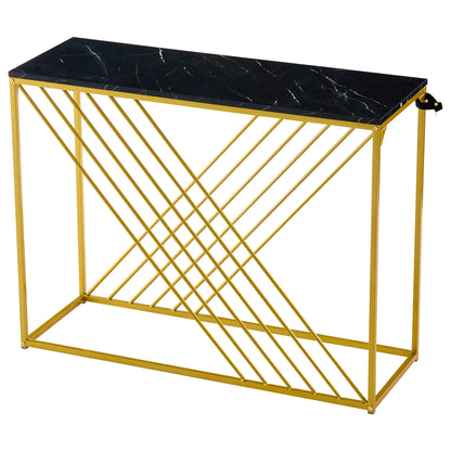 MDF Hochglanz Tisch für den Eingangsbereich, Konsolentisch, Flurtisch, Sideboard, Beistelltisch, Vintage, Schwarzer Tisch mit goldenem Fuß,