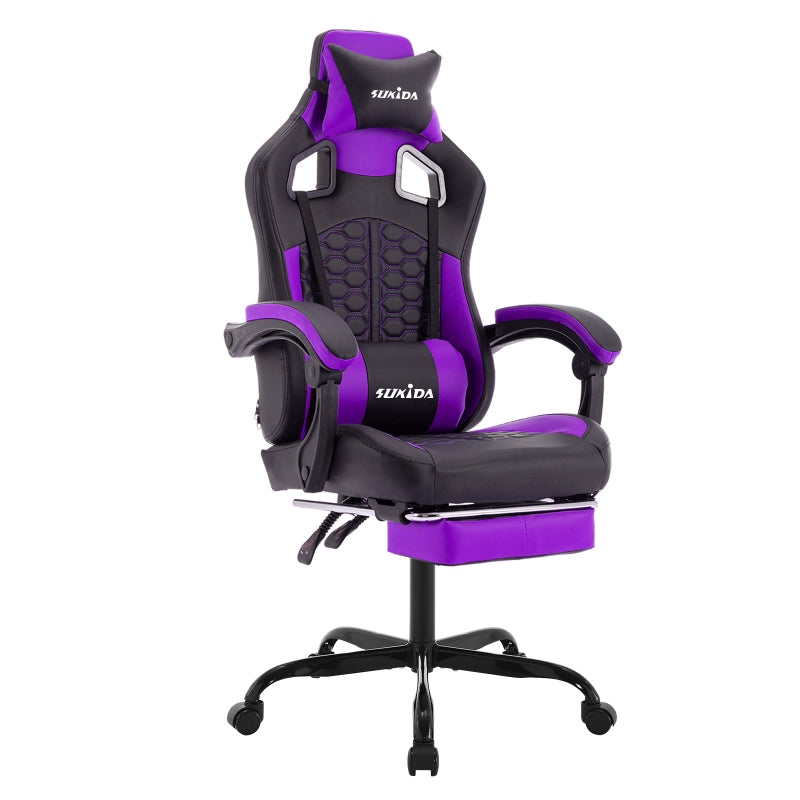 Gaming Stuhl, Ergonomischer Gaming-Stuhl mit Fußstütze, Racing Gaming Chair Kopfstütze Verstellbarer Computerstuhl Höhenverstellbar Lendenwirbelstütze für Homeoffice und Gaming Beige
