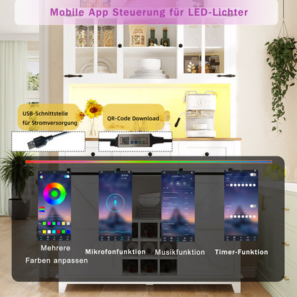 Küchenschrank(105×38.4×180cm), Hochschrank Küchenbuffet, Sideboard mit LED-Beleuchtung,Variable Lichtfarben, weiß