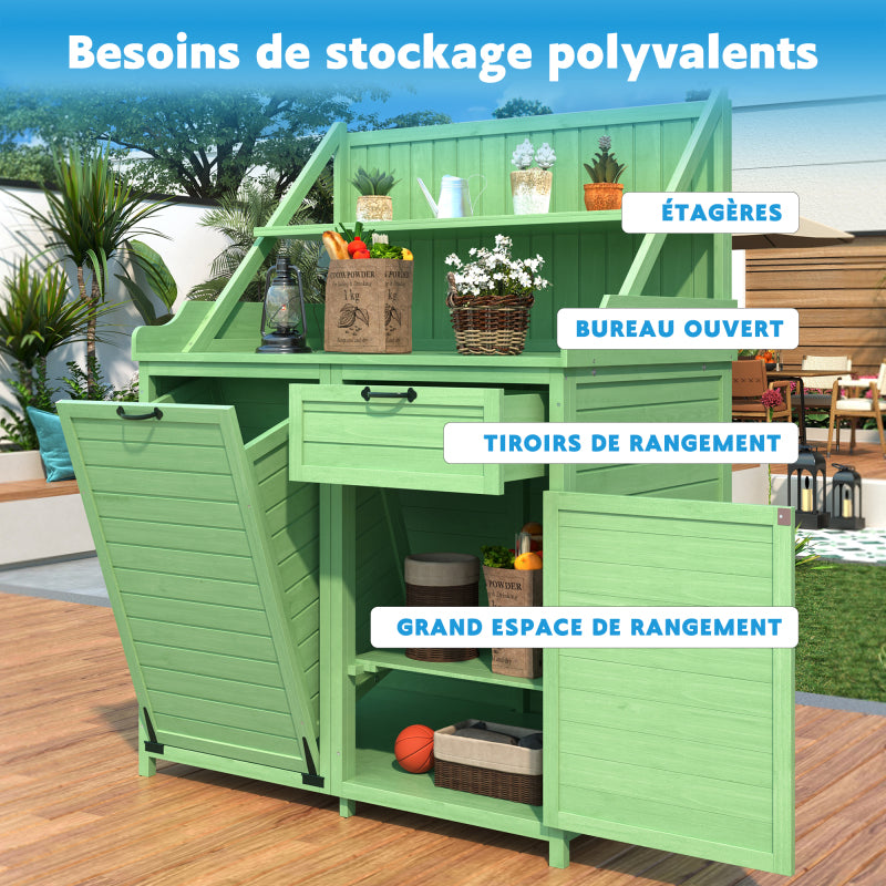 Holz Gartenschrank,Gartenschrank mit Regalen  Outdoor Schrank, Gartenschrank Geräteschuppen Terrassenschrank, Balkonschrank, Gerätehaus, Garten Möbel,Grün