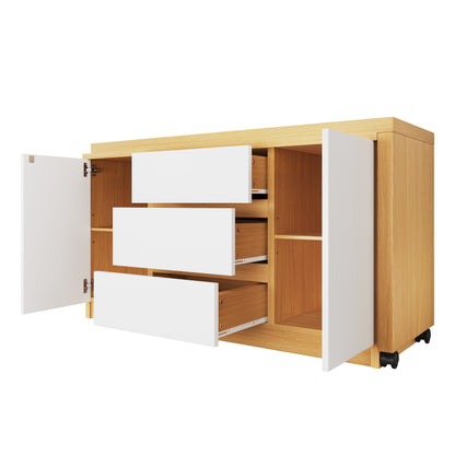 Schreibtisch mit feststellbaren Rollen – multifunktionales Design, 4 cm dickere, drehbare Tischplatte, fest arretierbar, weiß/Eiche, Faltbarer Schreibtisch, Eckschreibtisch, Sideboard,Dicke Materialie