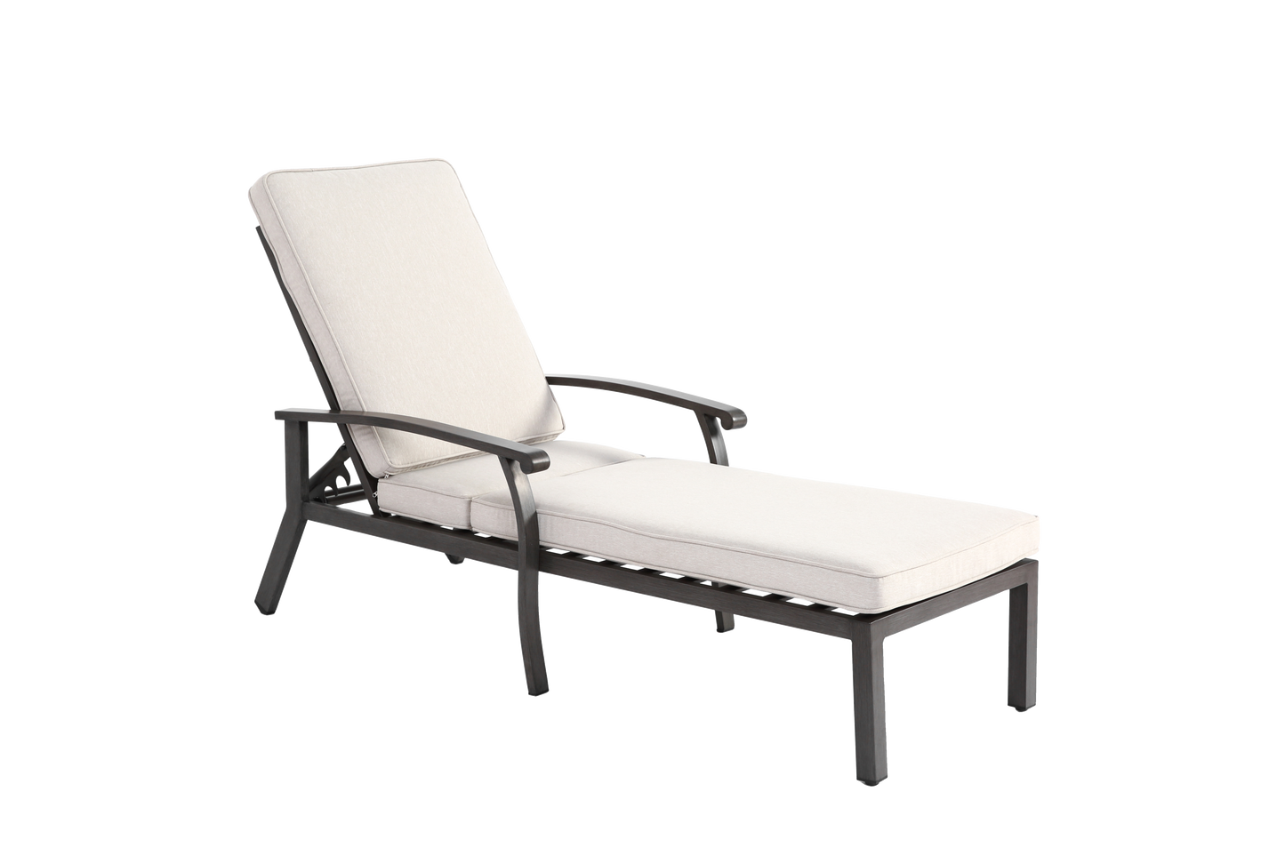 Lounge Patio Chair with Cotton Cushion, Adjustable Reclining Rust-Resistant Aluminum  Poolside Chaise Lounge Furniture, Waterproof Beige Cushion (1pc)