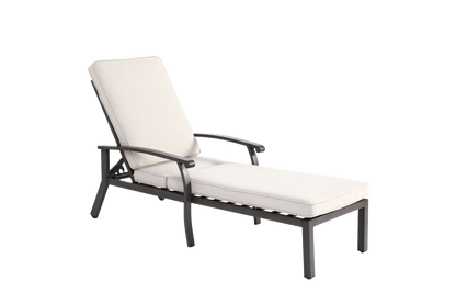 Lounge Patio Chair with Cotton Cushion, Adjustable Reclining Rust-Resistant Aluminum  Poolside Chaise Lounge Furniture, Waterproof Beige Cushion (1pc)