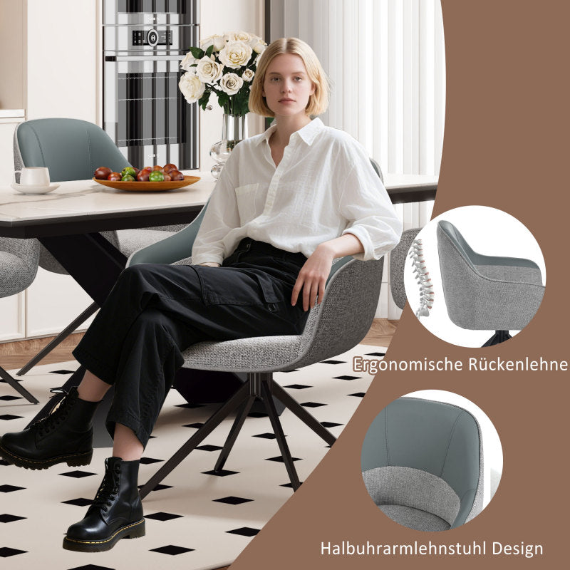 2 Drehbare Stühle mit Kunstleder-Stoff-Kombination, perfekt für Küche und Esszimmer, Grau