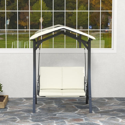 Hollywoodschaukel mit verstellbarem Sonnendach Sitzauflage, Schutzhülle 2-Sitzer Gartenschaukel, für Garten, Terrasse, Cremeweiß