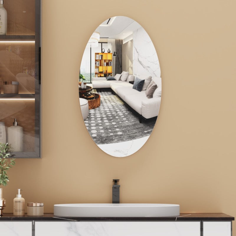 Wandspiegel, ovaler Wandspiegel, rahmenlos, für Bad oder Schlafzimmer, schlichtes und stilvolles Design, horizontal oder vertikal, 64 x 37 cm