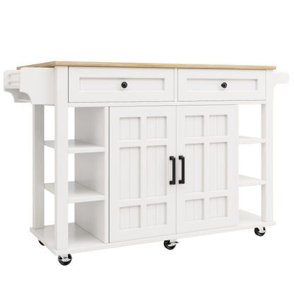 Kücheninsel mit herausnehmbaren Trennwänden, Speisewagen mit Arbeitsplatte, Buffetschrank, Speisewagen mit Holzmaserung, Handtuchhalter beidseitig mit Rollen, weiß