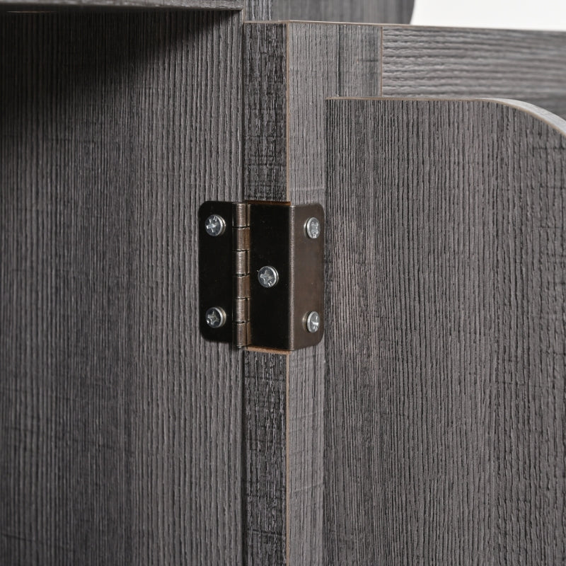 139x46(71)x91.5 cm großer Servierwagen/Beistellschrank, graues Massivholz-Furnier für den Korpus + weiße Marmor-Furnierdekoration für die Arbeitsplatte, Schrank/klappbare Arbeitsfläche/Stauraumtüren/r