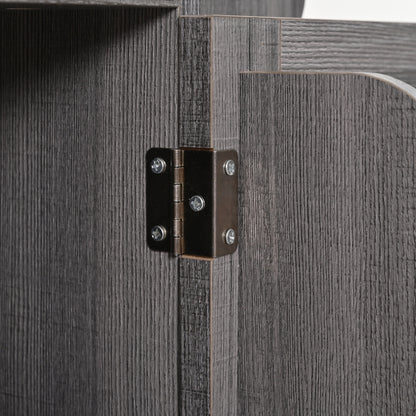 139x46(71)x91.5 cm großer Servierwagen/Beistellschrank, graues Massivholz-Furnier für den Korpus + weiße Marmor-Furnierdekoration für die Arbeitsplatte, Schrank/klappbare Arbeitsfläche/Stauraumtüren/r