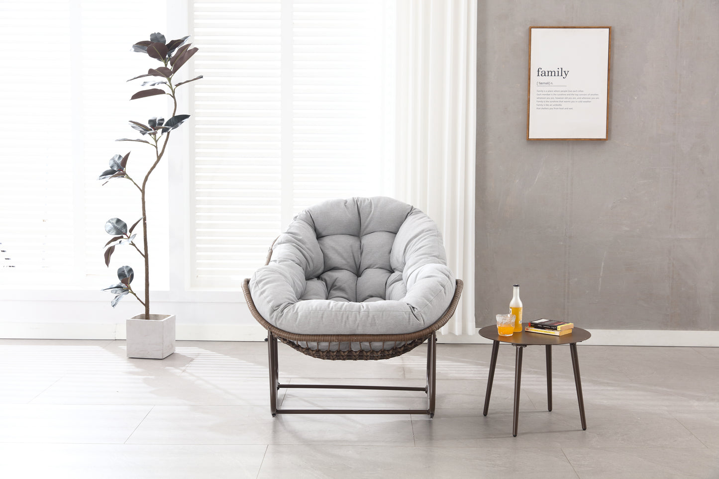 Outdoor Rocking Chair, Patio Oversized Wicker Egg Rocking Chair, Indoor & Outdoor Comfy Rocker Chair with Thick Cushion, Modern Lounge Chair for Balcony, Front Porch, Garden, Backyard, Deck Gray