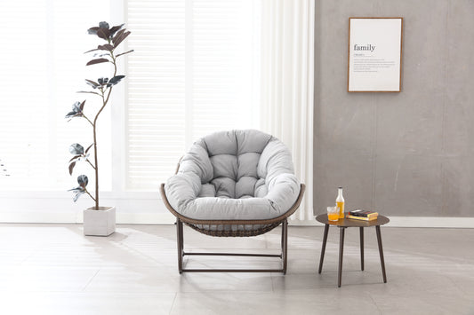 Outdoor Rocking Chair, Patio Oversized Wicker Egg Rocking Chair, Indoor & Outdoor Comfy Rocker Chair with Thick Cushion, Modern Lounge Chair for Balcony, Front Porch, Garden, Backyard, Deck Gray