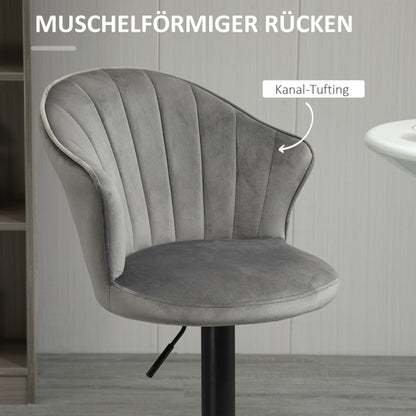 2er-Set Barhocker drehbare Barstühle mit Lehne höhenverstellbar Samt Touch grau, armlos, 51,5x57,5x93-114,5cm für Küche & Bar