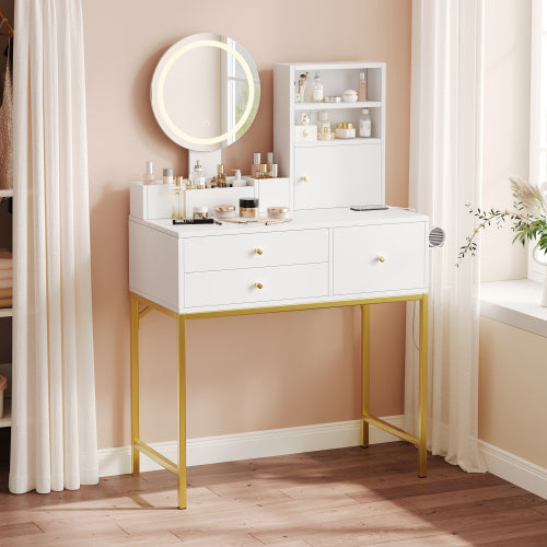 Schminktisch Weiß 80 cm, Frisiertisch mit LED Spiegel, Integrierte Steckdose mit USB & Föhnhalter