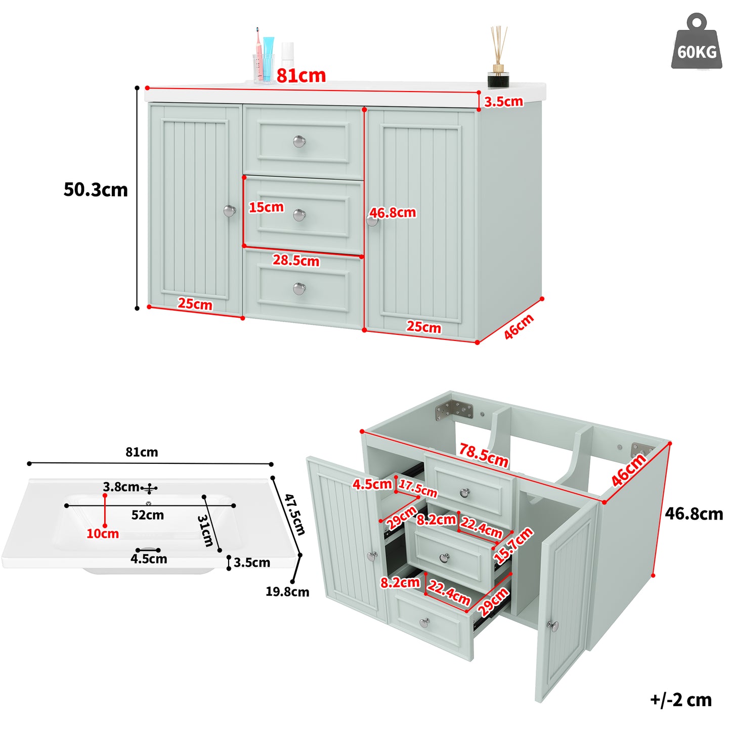 Badezimmerschrank mit waschbecken,Grün