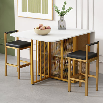 Essgruppe, (Set mit Esstisch, 6 Stühlen), Weiß und Gold