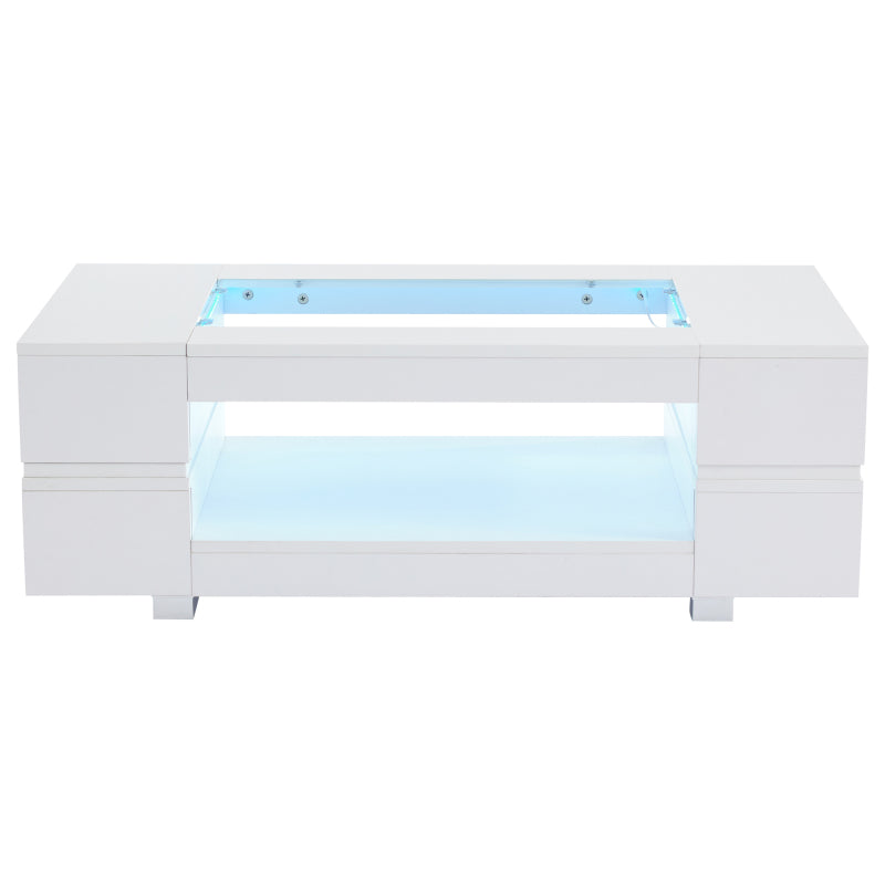 Weißer LED-Couchtisch mit Bluetooth-App-Steuerung, Kaffeetisch, Sofatisch, Wohnzimmertisch, geeignet für Party, Büro, Wohnzimmer