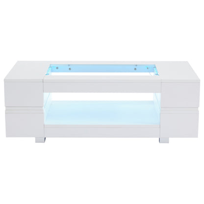 Weißer LED-Couchtisch mit Bluetooth-App-Steuerung, Kaffeetisch, Sofatisch, Wohnzimmertisch, geeignet für Party, Büro, Wohnzimmer