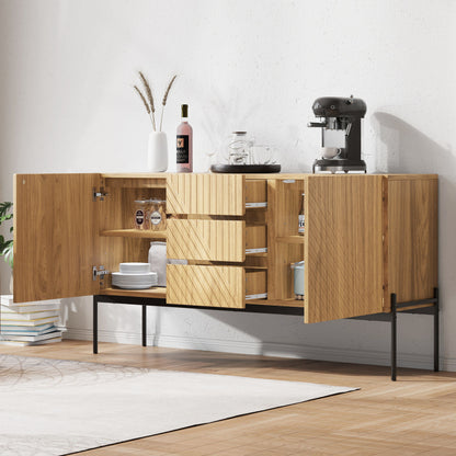 Sideboard mit 2 Türen und 3 Schubladen,Metallbeinen, TV-Schrank,Buffet, Kommode mit Linien-Design