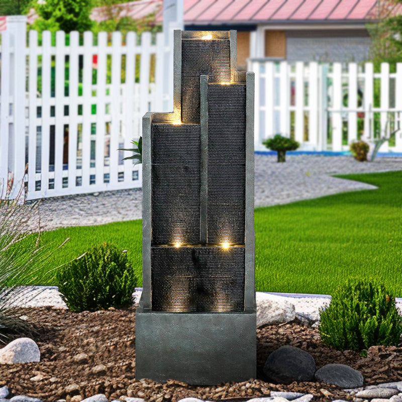 50.7inche Tall Indoor/Outdoor Resin Modern Water Fountain with Soothing Water Sounds & Warm LED Light, Perfect for Garden, Patio, Home & Office