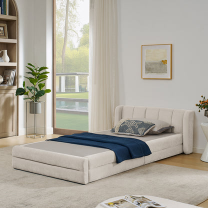 Einzelbett 90x200 cm, hautfreundlicher Chenille Stoff, komfortables Rückenlehne, auch als Kinderbett geeignet, Beige (ohne Matratze)
