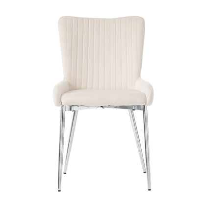 Samt-Esszimmerstuhl, 2er-Set, Lounge-Stuhl mit vier Silberne Metallstützbeinen, Lendenwirbelstütze, Beige
