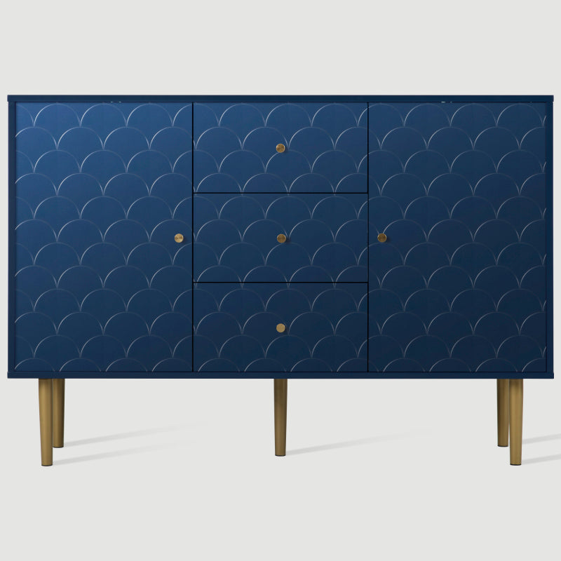 Kommode mit 2 Türen und 3 Schubladen, Verstellbare Ablage, für Wohnzimmer Schlafzimmer, Marineblau-H82/B120/T40 cm