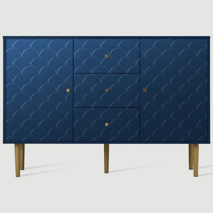 Kommode mit 2 Türen und 3 Schubladen, Verstellbare Ablage, für Wohnzimmer Schlafzimmer, Marineblau-H82/B120/T40 cm